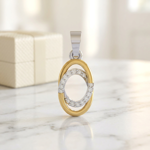 Collier élégant avec pendentif double ovale en diamant, en or et argent, bijoux fins, charmant pendentif en diamant à boucle imbriquée, minimaliste en or - Product Image 2