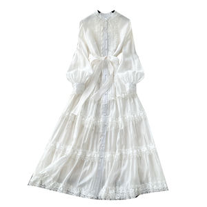 Roman <span class=keywords><strong>colletto</strong></span> <span class=keywords><strong>con</strong></span> tunica fasciante abito Midi Casual da donna manica lanterna impero ricamo pizzo <span class=keywords><strong>nero</strong></span> <span class=keywords><strong>bianco</strong></span> - Product Image 5