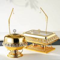 Plats de service populaires pour la décoration de mariage, réchauds de table de luxe dorés pour banquets et événements