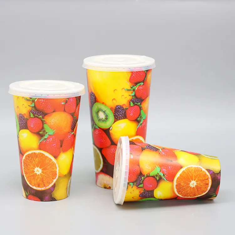 LOKYO produttori all'ingrosso ice juice coffee bicchiere di carta monouso biodegradabile a parete singola con coperchio in plastica