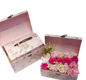 流行纸板纸手提箱手柄方形礼品盒鲜花包装手提箱礼品盒纸板可回收接受