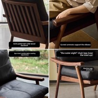 Fauteuil chaise longue en cuir véritable et bois massif, style nordique moderne rétro, design épuré pour salon, bureau et maison