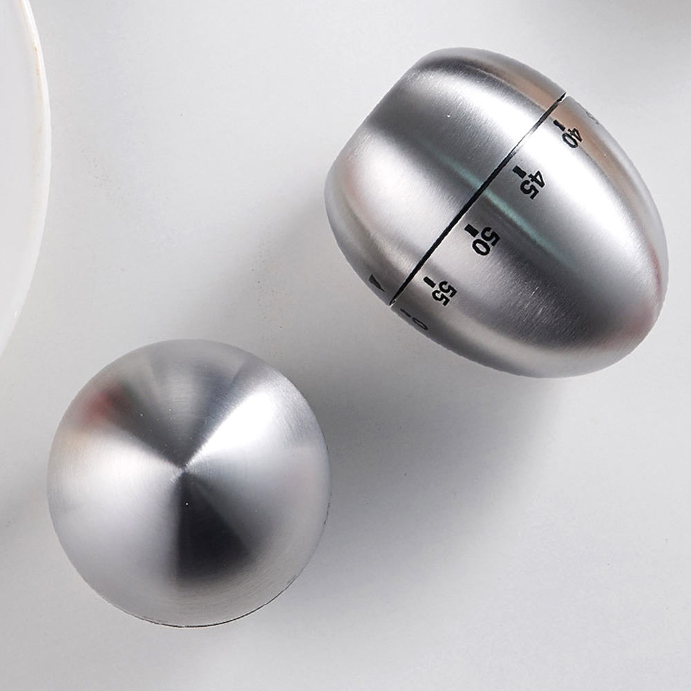 60min Kitchen Mechanical Egg-shaped Timer Stainless Steel Baking Time Reminder for Kitchen Timer