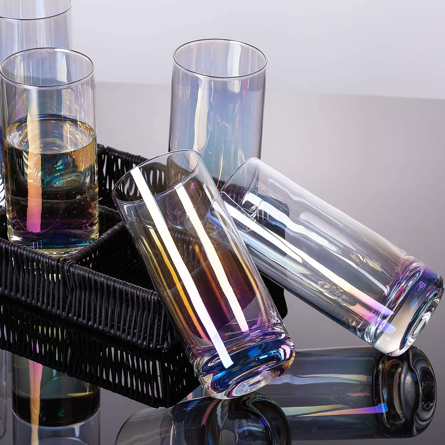 13 Ounce Iridescent Highball Drinking Glass Cylindrical Shape for Water  Beverage Juice Wine,Beer, and Cocktail