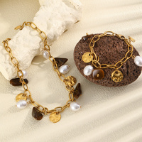 Colliers ras du cou en acier inoxydable épais avec perles, pierres ou pièces de monnaie pour femmes, étanches, bijoux de clavicule, cadeau