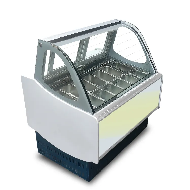 12 pans Anti-Fog Glass Luxury Ice Cream Display Food Grade Popsicle Cabinet Freezer /Sale Cake Commercial Snack Showcase