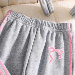 Set 2 Pezzi per Bambina: Felpa Grigia con Fiocco Laterale e Pantaloni a Gamba Dritta, Outfit Casual Personalizzato - Product Image 3