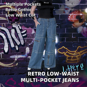Jeans pour femmes de style rétro, taille basse, respirants, écologiques, décontractés, multi-poches, avec fermeture éclair, de qualité supérieure, vente en gros, style européen et américain - Product Image 2