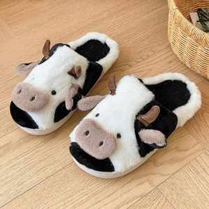 Pantuflas de Piel de Vaca al por Mayor, Pantuflas de Algodón para Invierno, Pantuflas Cálidas para el Hogar con Suela Gruesa de Felpa para Mujer - Product Image 4