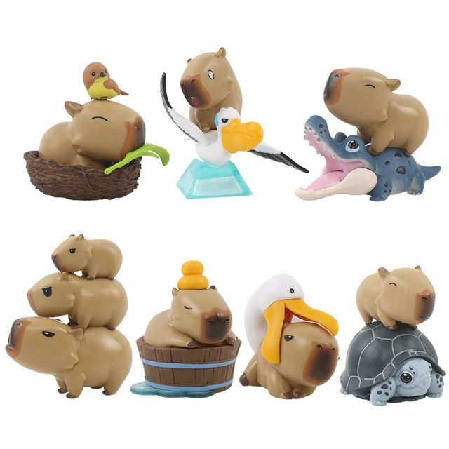 6PCS/SET Capybara Cute Desktop Decoration Model for Kids Anime PVC Figure Set Toy Doll 8cm