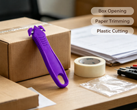 Ouvre-boîte de sécurité, couteau à lame cachée en plastique antidérapant violet, outil de coupe manuel portable pour l'ouverture de cartons