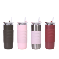 Gobelet isotherme à double paroi avec logo personnalisé, poignée en silicone antidérapante, tasse à café thermique en acier inoxydable, mug de voyage