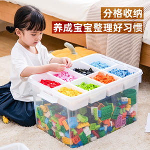 Xitianlong Double Layer Transparent Storage <b>Box</b> <b>With</b> <b>Lid</b> <b>Toy</b> Building Block Organizer Rectangle Standing Type Solid Color - Product Image 1