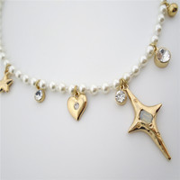 Collier traditionnel en alliage de zinc plaqué or perlé Imitation perle coeur breloques chaîne serpent pour unisexe