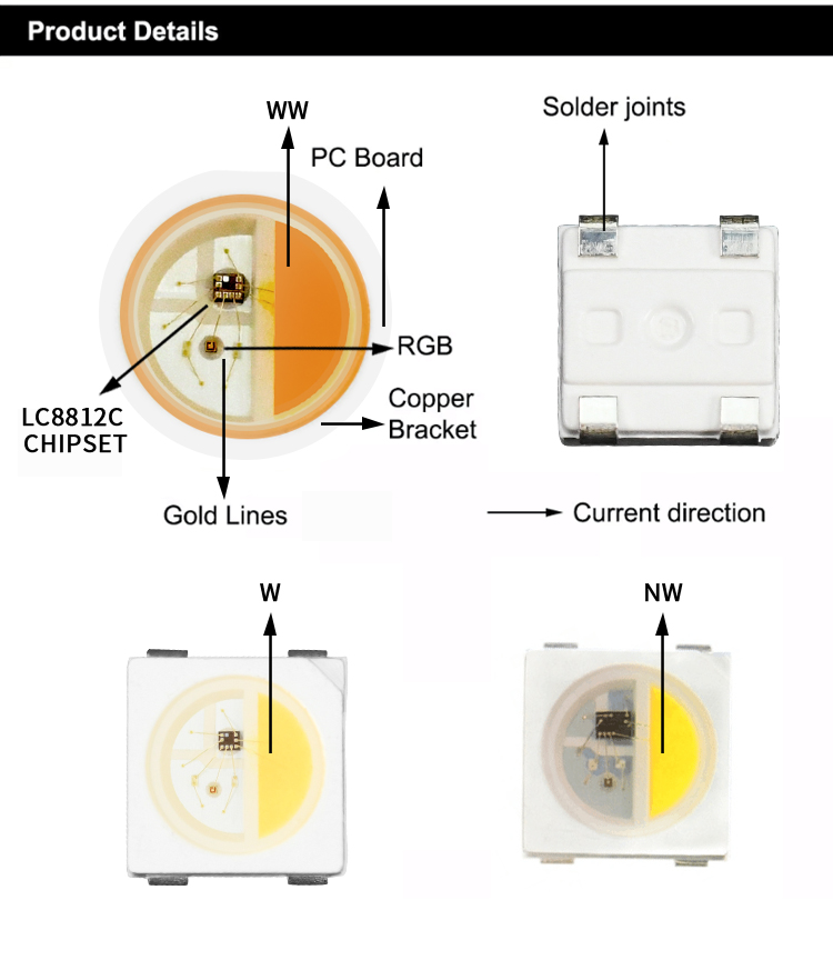 Smart Chips LED 5050 Light IC Buit-in 4pin 5v SMD 5050 RGBW SK6812 Ws2812 Ws2812b Led Chip