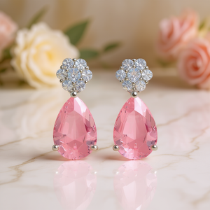 Pendientes de Cristal Rosa E2321 con Forma de Flor y Engaste de Garra, Joyería Romántica para Mujer, para Bodas - Product Image 2