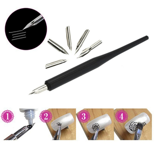 Nail Art Flower Painting Pen Tool <b>Set</b> Phototherapy Gel Pen <b>Crimped</b> Ferrule Metal Brush with 5 Replaceable Tip Manicure Kit - Product Image 1
