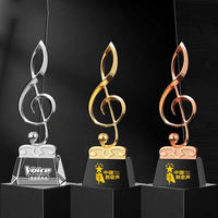 Trofeo de Cristal Personalizado con Nota Musical Grabada, Placa de Cristal y Metal con Nota Musical para Premios