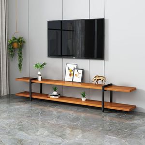 Meuble TV en bois massif, style nordique moderne minimaliste, extensible avec étagère de rangement pour petit appartement - Product Image 4