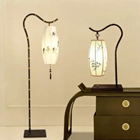 Chinesische Stehlampe, Bronze-Bambusständer mit Stoff-Lampenschirm, Zen LED-Stehleuchte für Wohnzimmer und Schlafzimmer