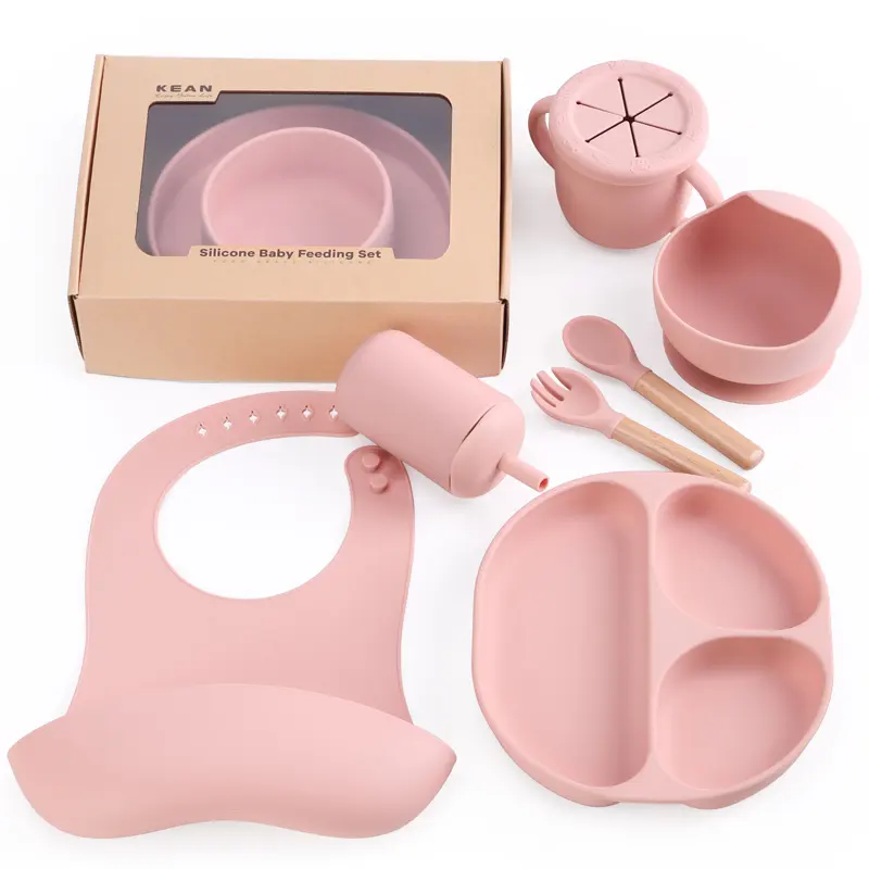 Kostenlose Probe Bestseller neue Babykleine 2024 Baby-Geschirr-Set Teller Schüssel-Schale Bib Silikon-Babyfutter-Set BPA-frei