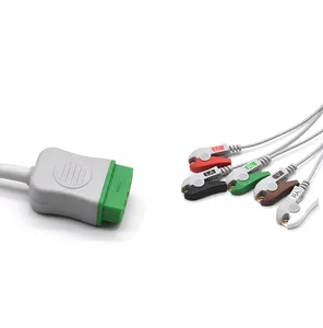 GE Marquette uyumlu tek parça EKG EKG kablosu ile 5 kurşun kapmak end AHA standart kablo EKG