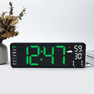 Large Classic Design Plastic LED Alarm Clock with Calendar Weather Temperature Humidity Display USB Powered for Desk/Office Use - Product Image 2