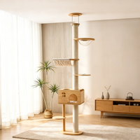 Arbre à chat en pin de 260 cm du sol au plafond avec condo, hamac, capsule et poteaux à gratter en sisal pour usage intérieur multi-chats