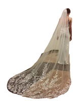 Voile de mariée QUEENS GOWN sur mesure, simple et élégant, avec motif floral en feuille, 2,3 mètres, voile de mariée fantaisie pour femmes