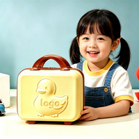 Valise à roulettes portable et durable de 14 pouces en ABS avec fermeture éclair, motif dessin animé, pour maquillage d'enfant, idéale pour les voyages