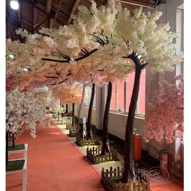 Nhà Hàng Bán Buôn Tiệc Cưới Ngoài Trời Sakura Plant Tree 3M Sợi Thủy Tinh Nhân Tạo Lớn Cây Hoa Anh Đào Giả Để Trang Trí