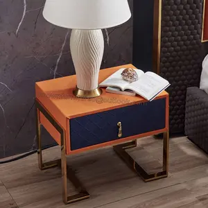 Metal microfiber leather trunk Nightstands Bedside Tables with drawer