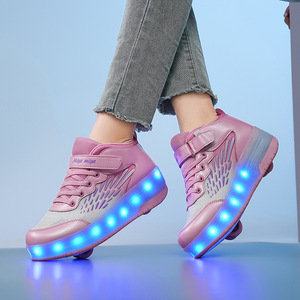 Chaussures à roulettes lumineuses pour enfants avec doubles roues, baskets rechargeables à tige synthétique pour les jeux en extérieur - Product Image 2