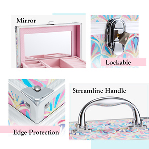 Portable Jewelry Box Lockable <b>Makeup</b> Storage <b>Case</b> with Mirror Bottom Drawer Aluminum Cosmetic Organizer Box - Product Image 3