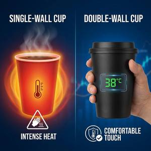 Nous avons des tasses à café noires épaisses disponibles pour la personnalisation. Ces gobelets à café sont en papier avec un couvercle givré. - Product Image 2