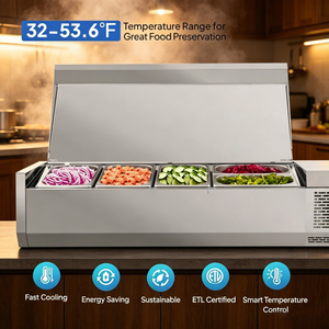 Refrigerador comercial de acero inoxidable para mostrador, para preparación de ensaladas y conservación de ingredientes en restaurantes. - Product Image 3