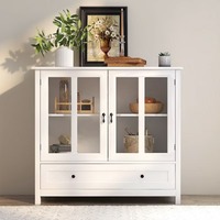 Armoire de rangement multifonctionnelle moderne, buffet avec 2 portes en verre et tiroir pour salle à manger, salon