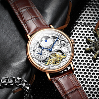 Montre mécanique automatique pour homme TEVISE T888 avec logo personnalisé, cadran squelette ajouré, bracelet en cuir, montre-bracelet de luxe tendance, OEM ODM