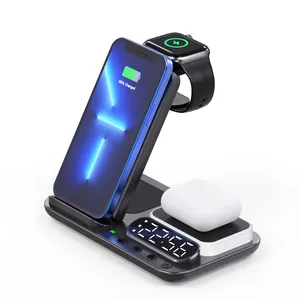 2024 New Trend Pad Led Light Foldable Fast Charging Wireless Charger for Iphone Earphone Smart Watch