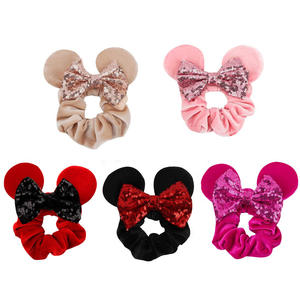 49 Kleuren Designer Haaraccessoire Schattige Lovertjes Strik Elastische Haarband Voor Kinderen Meisje Fluwelen Geïnspireerde Muis Oren Haar Scrunchies - Product Image 2
