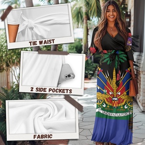 Vestidos Vintage con patrón haitiano para mujer, manga 3/4, cuello en V, vestido Max con bolsillos, Vestidos elegantes con Curvas elegantes a la moda para mujer - Product Image 5