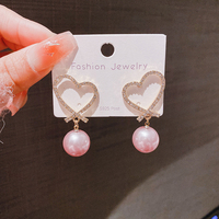 Boucles d'oreilles pendantes de luxe en forme de cœur avec strass et perles pour femmes - Bijoux tendance