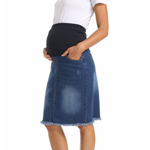 <span class=keywords><strong>Falda</strong></span> <span class=keywords><strong>Vaquera</strong></span> Casual de Cintura Alta para Mujeres Embarazadas, Vestido de Maternidad Elástico, Faldas Vaqueras - Product Image 4