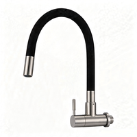 Robinet de cuisine mural en acier inoxydable 304, eau froide, avec bec flexible col de cygne en silicone noir anti-éclaboussures