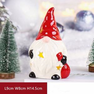 Sculpture en céramique de Noël, bonhomme de neige, Père Noël, renne, gnome, arbre avec lumière LED, figurine creuse, décoration lumineuse pour la maison - Product Image 6