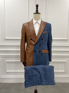 Costumes sur <span class=keywords><strong>mesure</strong></span> pour hommes, 2 pièces, double boutonnage, en cuir et jean, <span class=keywords><strong>prix</strong></span> d'usine - Product Image 6
