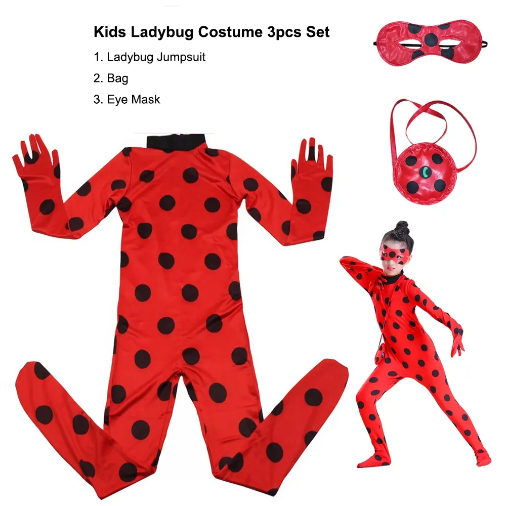 Custom Lady Bug Movie Clothes One Piece Bodysuit Kids Halloween Cosplay Costume