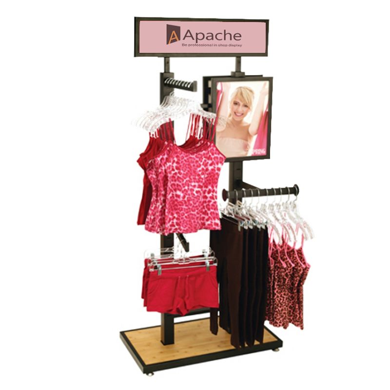 Apache Customizable Light Duty Double-Sided Wooden Floorstanding Underwear Display Rack for Supermarkets — view 3