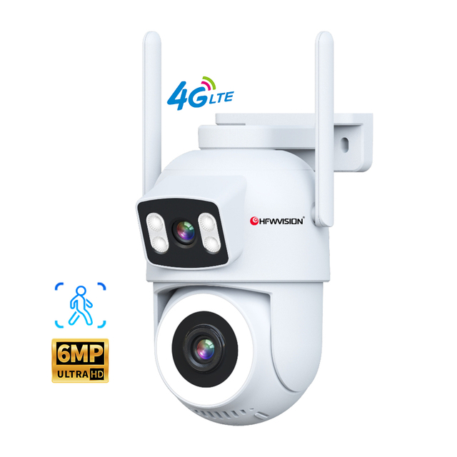6MP Dual Lens 4G LTE PTZ Security Camera Outdoor Auto Tracking AI Human Detection Full Color Night Vision