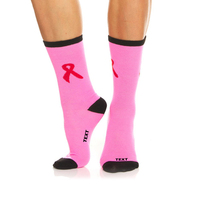 Chaussettes personnalisées avec ruban rose pour le cancer du sein Chaussettes tricotées rayées pour femmes Chaussettes personnalisées de sensibilisation au cancer du sein